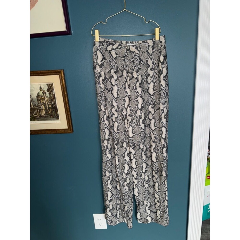 Snake Print Wide Leg Pants - Black & Cream